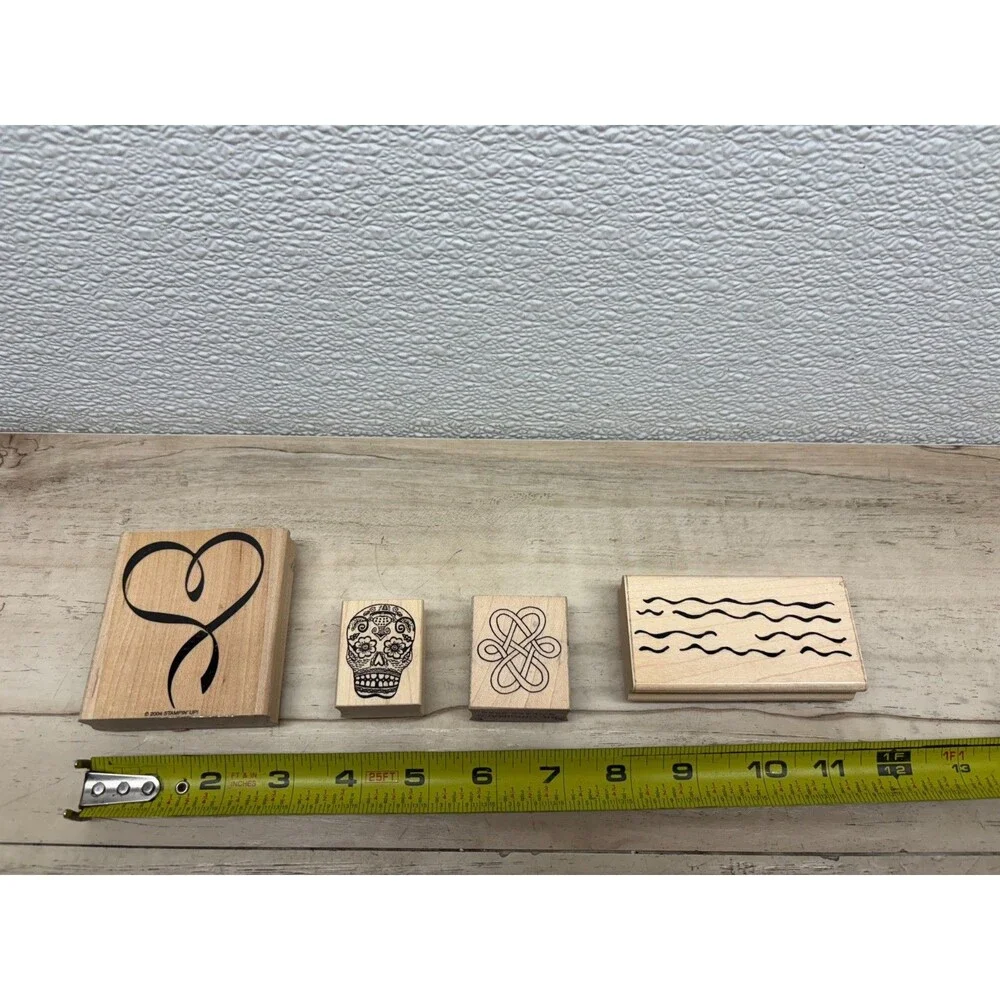 Set of 4 Mixed Brands Wood Mounted Rubber Stamps - Picture 3 of 4